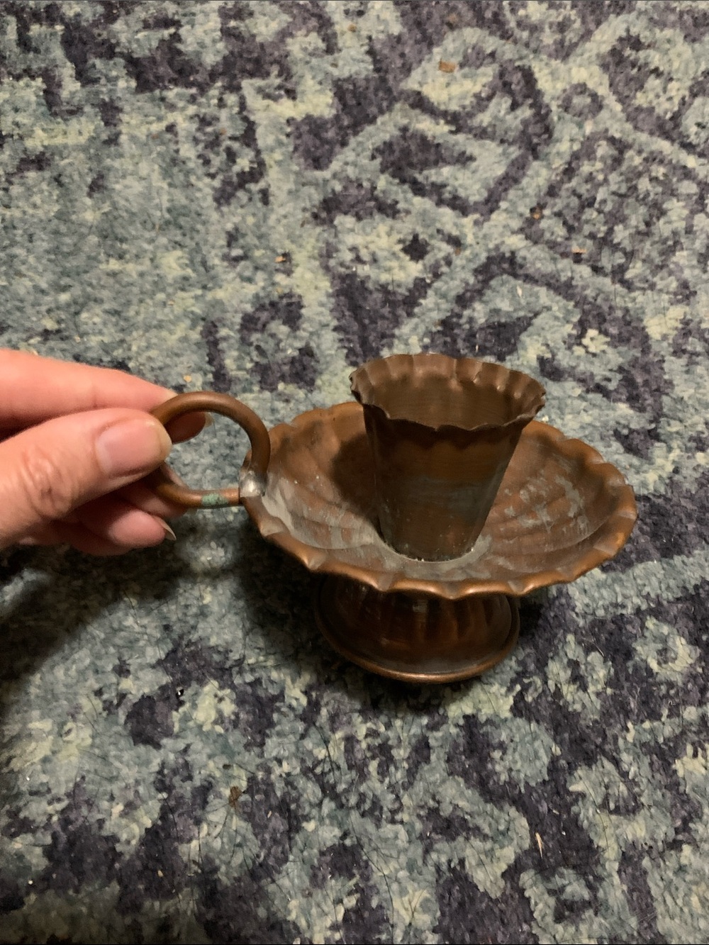 1970’s Vintage Egyptian pewter washed copper 4” hand made candle holder